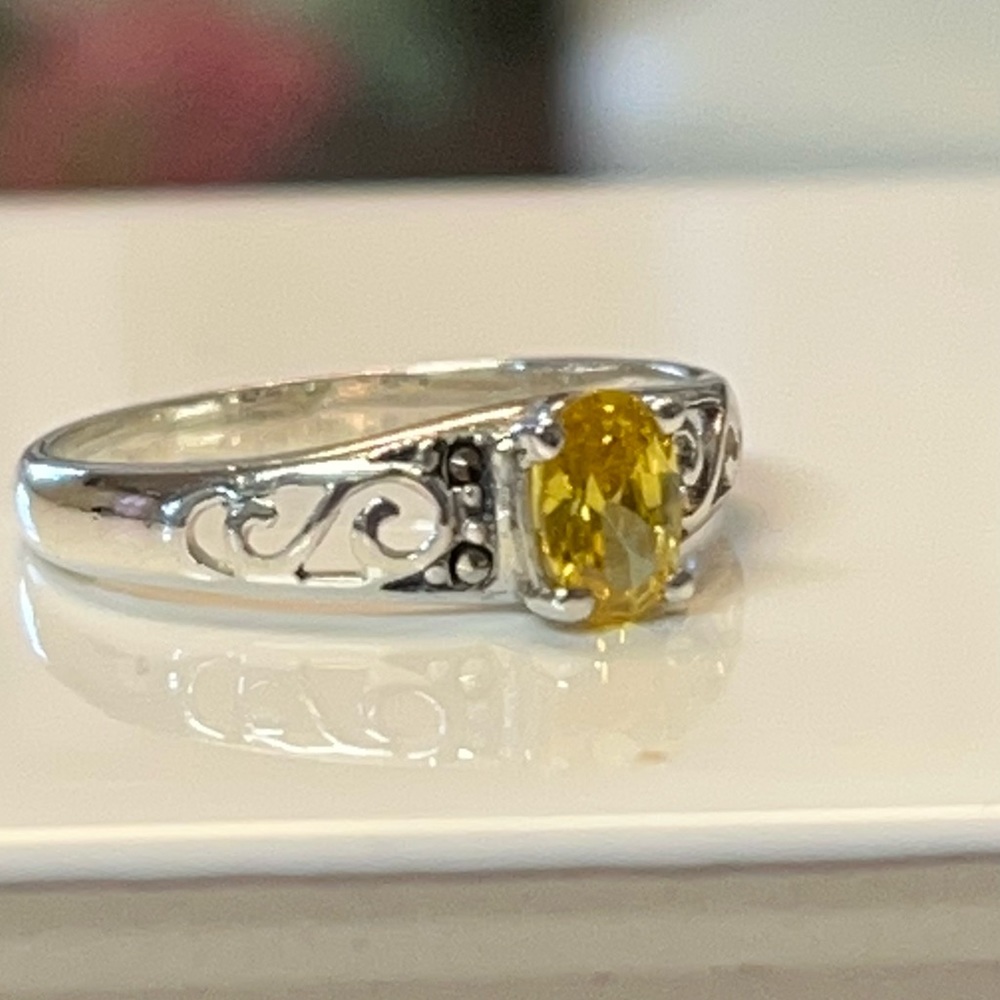 925 Sterling Silver stamp. Citrine. Marcasite